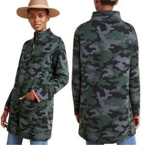 Anthropologie-Field Flower- Camo Print Zip Up Wool Sweater Coat-Large